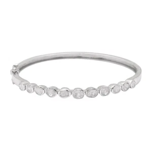 Natural Diamond Polki Solitaire Stackable Bangle Bracelet For Women 925 Silver - Picture 1 of 9