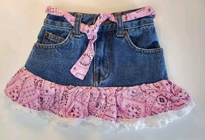 Kiddie Korral Girls 3T Denim Bandana Ruffled Cowgirl Skirt Pink Toddler Size 3 - Picture 1 of 7