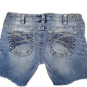 Y2k Silver Jeans Shorts Size 31 Wings Tuesday Raw Hem Cut Off Denim Low-Rise - Bild 1 von 12