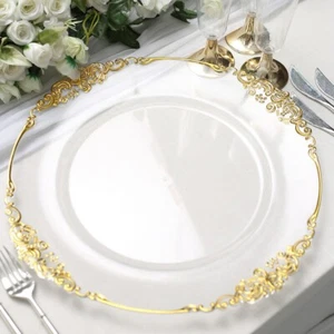 13" Acrylic Charger Plates for Wedding - Clear with Baroque Gold Rim - 24 count - Picture 1 of 2