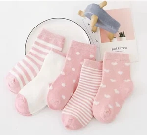 Cute Socks for Girls Age 4-6 Cotton blend adorable pink assorted style 5 pairs - Picture 1 of 1