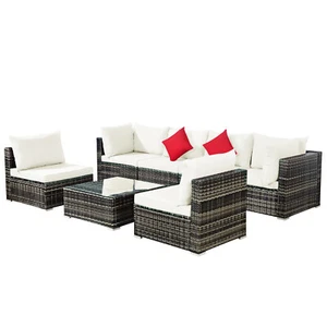 Patiojoy Patio 7PCS Rattan Furniture Set Sectional Sofa Garden White Cushion - Picture 1 of 11