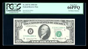 DBR 1985 $10 FRN Richmond Fr. 2027-E Gem PCGS 66 PPQ Serial E53811880A - Picture 1 of 2