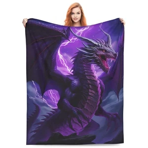 Purple Lightning Dragon Blanket Gifts for Adults Boys Fantasy Flannel Throw B... - Picture 1 of 7