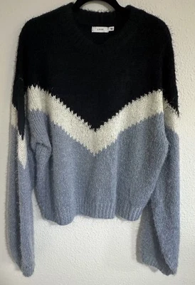 Lush Blue & White Chevron Cozy Polyester Acrylic Blend Sweater, Size Large - Image 1 of 4