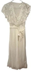 Vintage 70s Val Mode Womens Peignoir Nightgown Set Sz Petite Or S Cream Sheer - Picture 1 of 20