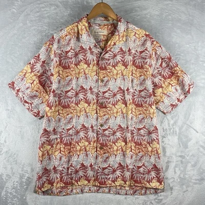 Tommy Bahama Linen Shirt Mens L Original Fit Short Sleeve Hawaiian Floral Red - Image 1 of 4