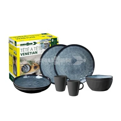 Brunner Stone Touch Campinggeschirr Set Tete-a-Tete 2 Personen 8-teilig venezianisch - Bild 1 von 4