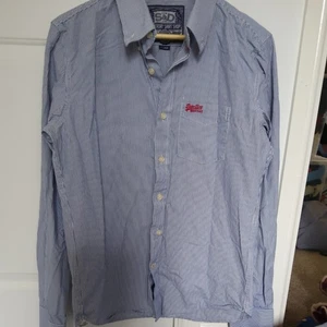 Superdry 100%cotton Shirt Blue White Long Sleeve Size XL Casual Cotton - Picture 1 of 19