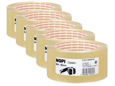 5 x Stück Nopi Packband Classic Klebeband Paketband 52my, 66mx50mm klar 57212