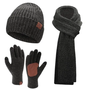 Cappello Uomo Invernale Maglia Berretto Collo Lungo Sciarpa Touchscreen Guanti Set Pile Sku... - Foto 1 di 6