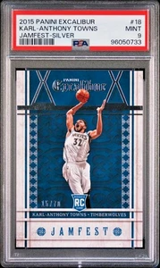 2015 Panini Excalibur Rookie /70 Jamfest Silver #18 Karl-Anthony Towns RC SP PSA - Bild 1 von 10