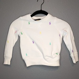 Polo Ralph Lauren White Multicolor Logos Sweatshirt Preppy Unisex - Kids 3T - Picture 1 of 6