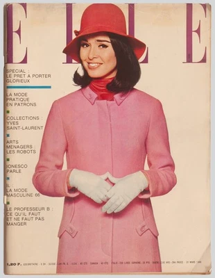 'ELLE' FRENCH VINTAGE MAGAZINE PRET-A-PORTER ISSUE 10 MARCH 1966 - Image 1 of 4