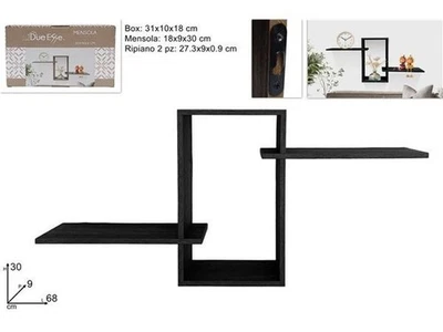 Mensola Da Parete Rettangolare Con Due Ripiani Colore Nero 68x30x9 Cm - Immagine 1 di 4
