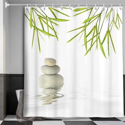 Bamboo Stone Zen spa Fabric Shower Curtain Extra Long Curtains Bathroom - Image 1 of 4