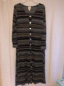 Vestido Anthropologie Fig and Flower Rayas Manga Larga Completo Abotonado Talla Grande - Imagen 1 de 4