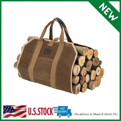 Bolsa resistente de lona encerada de 20 OZ con soporte para troncos para chimenea de leña Foto 1 de 4