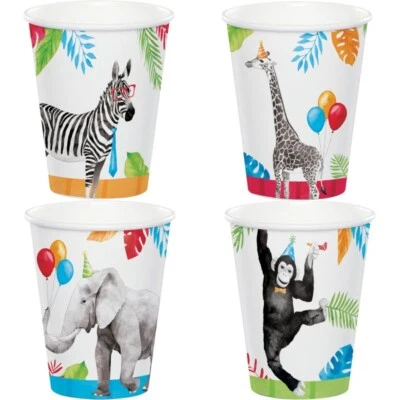Tazas frías/calientes de fiesta animales de la selva de 9 oz 8 por paquete suministros de vajilla de papel Foto 1 de 4