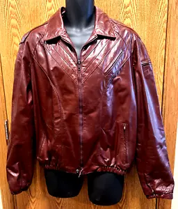 Giacca bomber discoteca pelle rossa vintage anni 70 uomo Berman's taglia 44 L lunga - Foto 1 di 15