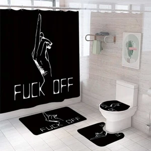 Gesture Shower Curtain Bathroom Rug Set Bath Mat Non-Slip Toilet Lid Cover - Picture 1 of 11