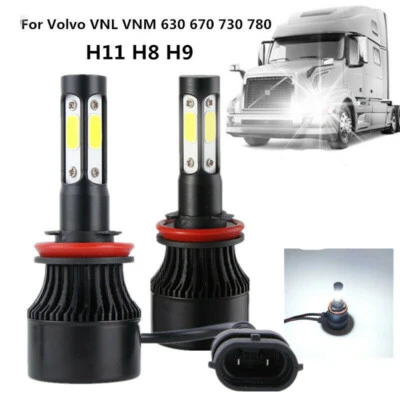 2X 4-Sides White LED H11 Low Beam Bulbs For 04-15 Volvo VNL VNM 630 670 730 780 - Image 1 of 4