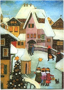 Renate Koblinger Artist - Naive AK City, Winter, Snow, Christmas 70s - Picture 1 of 1