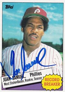 Juan Samuel Signed 1985 Topps Phillies Baseball Card #8 3x All Star Autograph