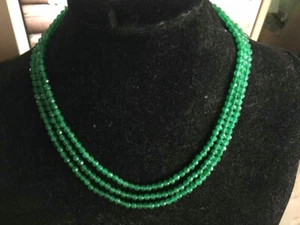 3 Rows 4mm Natural Faceted Green Jade Gemstone Round beads necklace 18-20'' - Picture 1 of 3