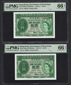 Hong Kong 2 Consecutive One Dollar 1-7-1955 P324Aa Uncirculated Grade 66 - Picture 1 of 2
