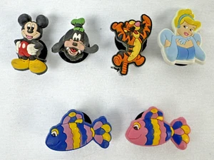 LOT of 4 Disney Mickey Goofy Tigger Cinderella Jibbitz Charms PLUS 2 Fish - Picture 1 of 5