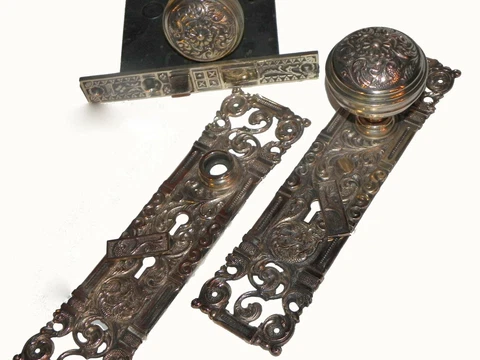 Antique Bronze Door Hardware Entry Set "Franconia" Pattern by Nashua Lock Co Cover
