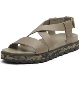 Sorel Roaming Criss Cross Leather Green Camo Black Strappy Sandals Women's 7.5 - Picture 1 of 7