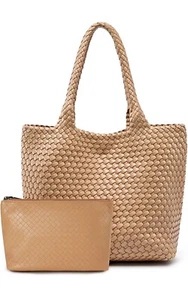 Woven Leather Handbags Large Woven Tote Bag for Women Fashion Woven Purse Vegan - Picture 1 of 5