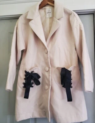 Ank Rouge Japan Soft Brushed Cream Coat with Black Ribbons - Size M - Image 1 of 4