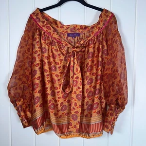 Lolita Jaca St Barth Top Womens Small Long Sleeve Orange/Red Elastic Waist - Picture 1 of 9