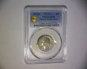 1970 D WASHINGTON QUARTER STRUCK ON A "DIME STOCK" PCGS EF 40 US ERROR COIN - Picture 1 of 5