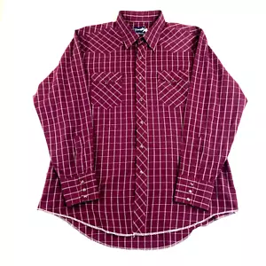VINTAGE Wrangler Shirt Mens XL Pearl Snap X Long Tails Maroon Red 17.5x35 READ - Imagen 1 de 10