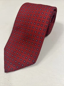 Dormeuil Red Geometric 100% Silk Tie w/ Classic Blue Accents Handmade in France - Picture 1 of 6
