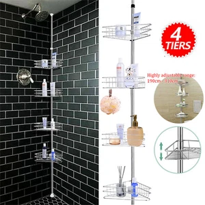 4 Tier Non Rust Telescopic Bathroom Corner Shelf Rack Shower Caddy Organizer UK - Picture 1 of 14