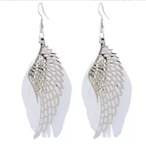 Fashion Women Angel Wing Long Feather Dangle Earrings Handmade Eardrop Jewellery - Picture 1 of 7