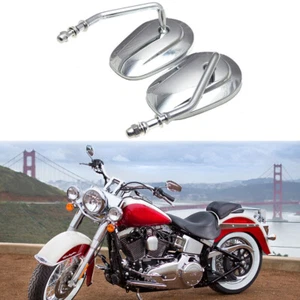 2PC Chrome Oval Rear View Mirror For Harley Touring Softail Sportster Dyna V-Rod - Picture 1 of 11