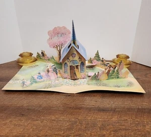 Hallmark Paper Pop-Up Decoration SPRING CHURCH SCENE Easter Wedding VTG LARGE - Picture 1 of 9