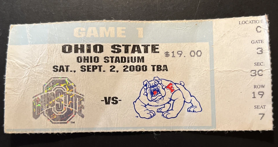Ohio State vs Fresno State 9/2/2000 Game One College Football Ticket Stub - Image 1 of 2