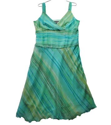 Believe A-Line Dress Women's 16 Green Striped Geometric Flowy Cottage Core Midi - Image 1 of 4