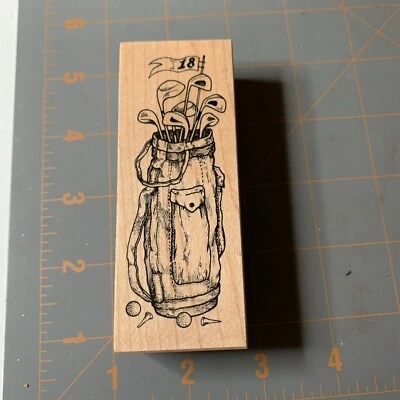 PSX G-1677 Golf Bag Rubber Stamp Clubs Tees Balls Course 18th Hole Country Club - Image 1 of 4