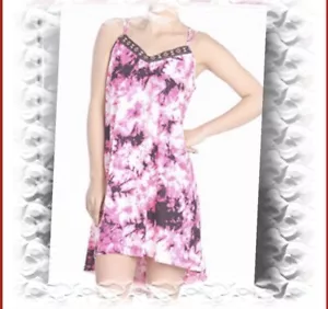 Neu mit Etikett Damen Größe S/M Spaghettiträger High Low Kleid pink weiß braun Batik - Bild 1 von 4