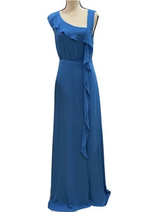 BCBG MAXAZRIA Womens Long Party Dress French Blue Sleeveless Ruffle Size 2 - Picture 1 of 13