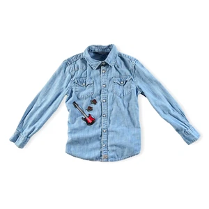 Polo Ralph Lauren Kids Shirt Blue Denim Pearl Snap Guitar & Rose Embroidered 6X - Picture 1 of 19