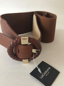 Liz Claiborne Pale Brown Leather Womens Size XL Elastic Belt Womens Stretch - Picture 1 of 5